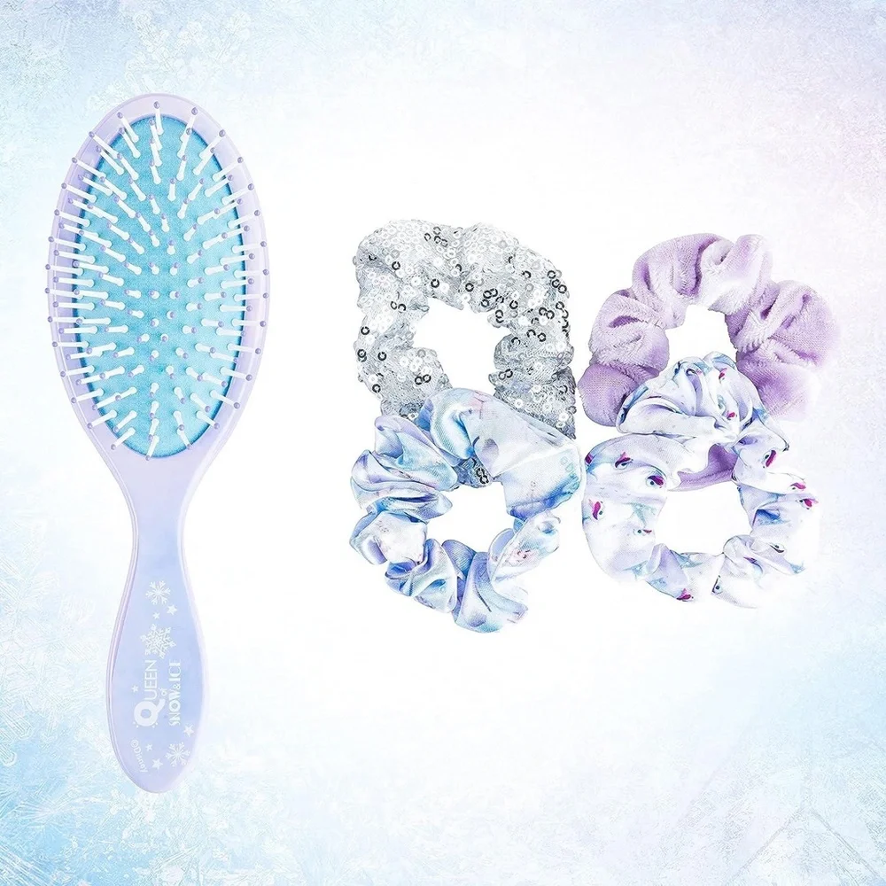Frozen Princess Elsa Hair Brush For Girls Scrunchies & Detangling Brush 5 Pcs